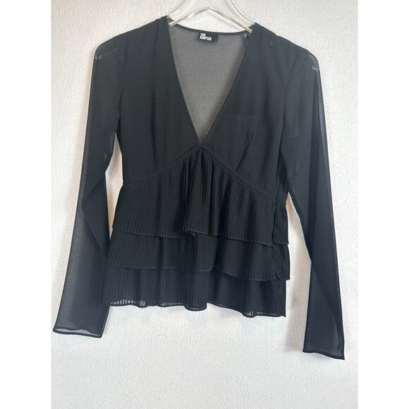 NWT The Kooples Black Pleated V-Neck Top Size XS $215 - Picture 4 of 10